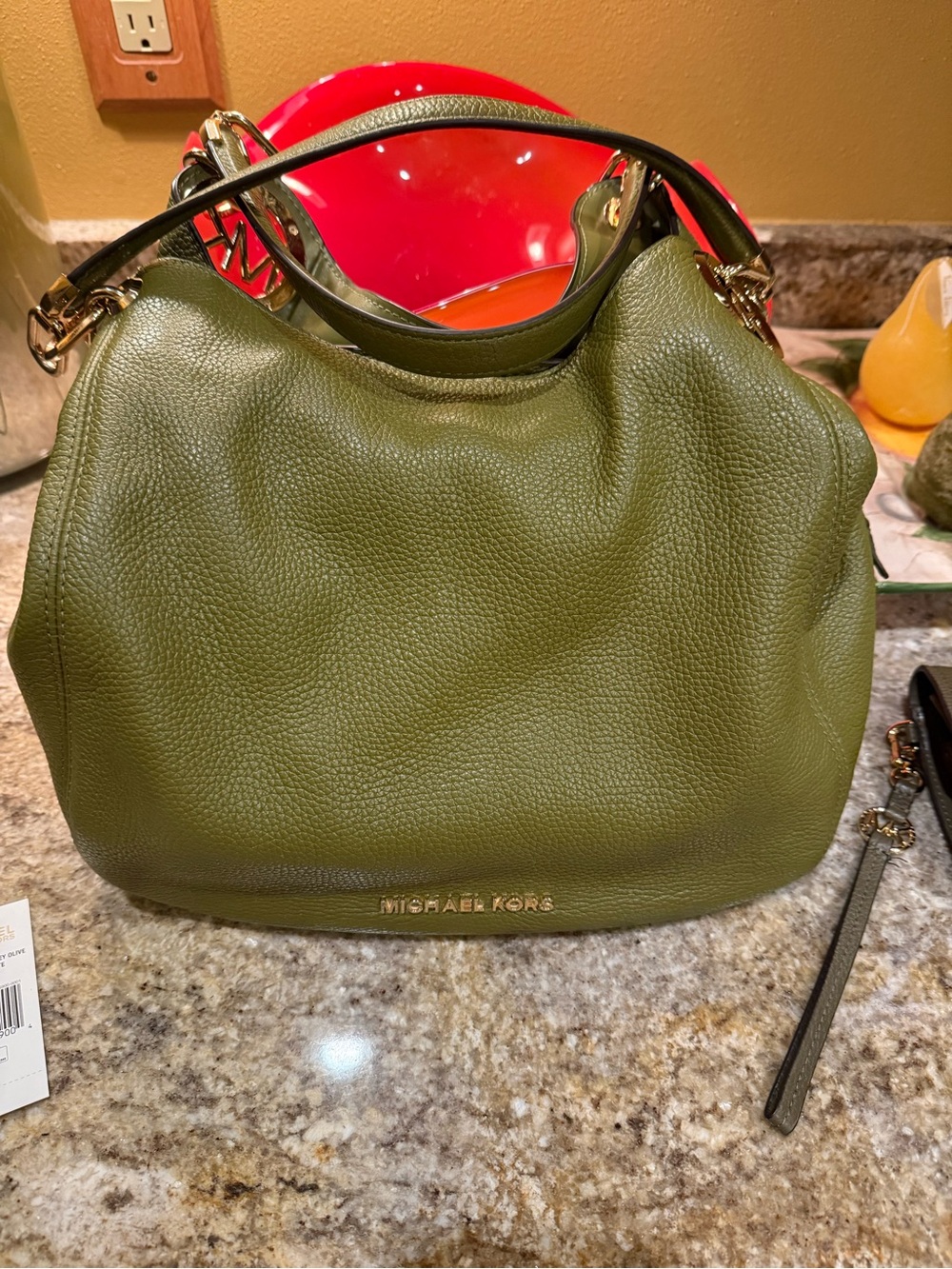 Michael Kors Lillie Large Chain Shoulder Bag in Smokey Olive Pebbled Leather